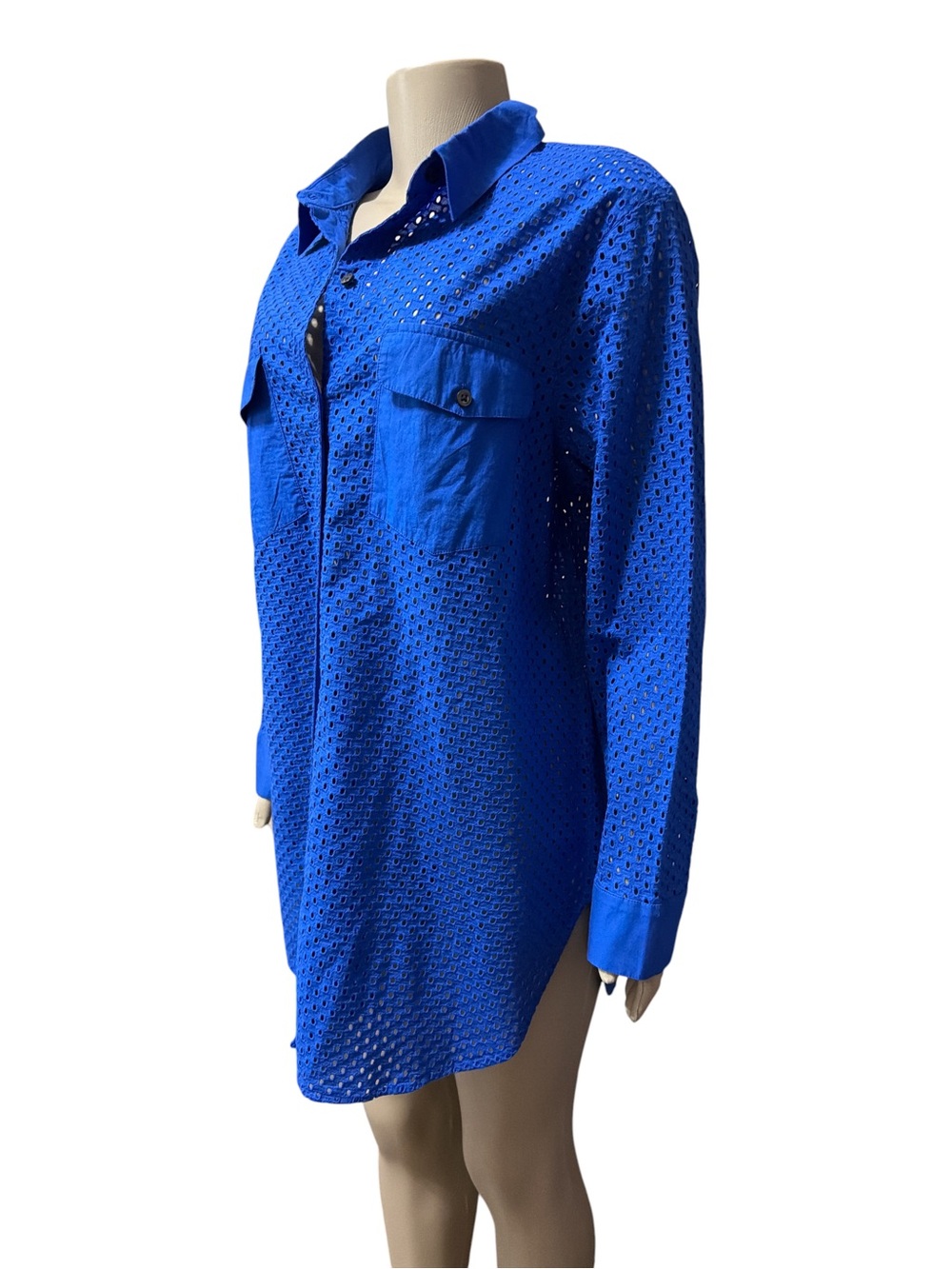 NWT Tommy Bahama Size L Eyelet Cove Boyfriend Shirt Long Sleeves Blue - Picture 5 of 12